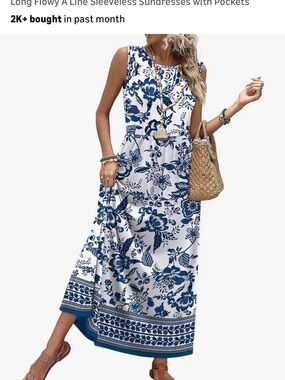 Blue Floral Sleeveless Maxi Dress - Casual Summer A-Line